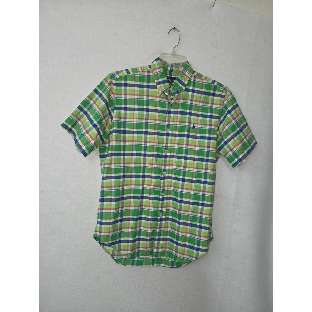 Ralph Lauren Shirt Mens M Classic Fit Plaid Short Sleeve Button Down Green Vtg